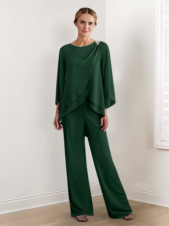 Tailleur-Pantalon en Mousseline à Manches Longues pour Mère de la Mariée