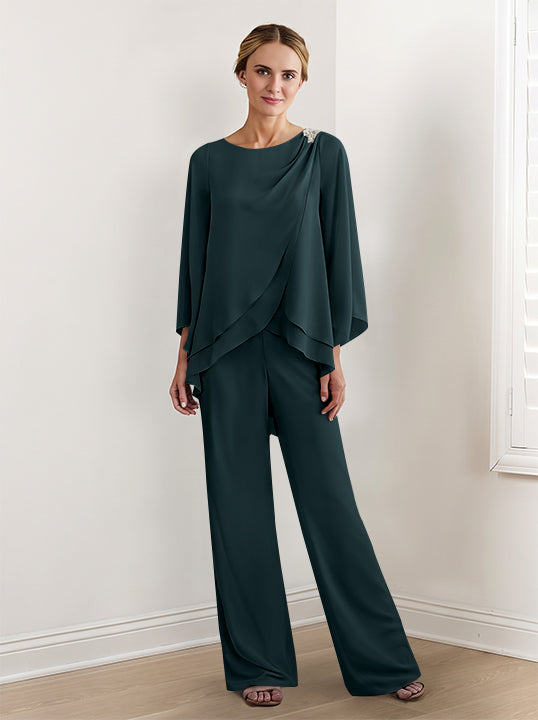 Tailleur-Pantalon en Mousseline à Manches Longues pour Mère de la Mariée