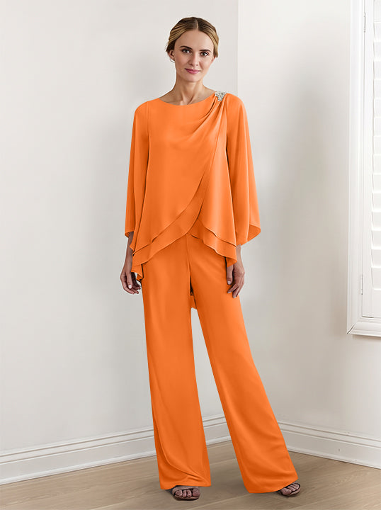 Tailleur-Pantalon en Mousseline à Manches Longues pour Mère de la Mariée