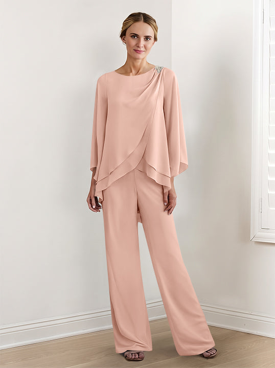 Tailleur-Pantalon en Mousseline à Manches Longues pour Mère de la Mariée