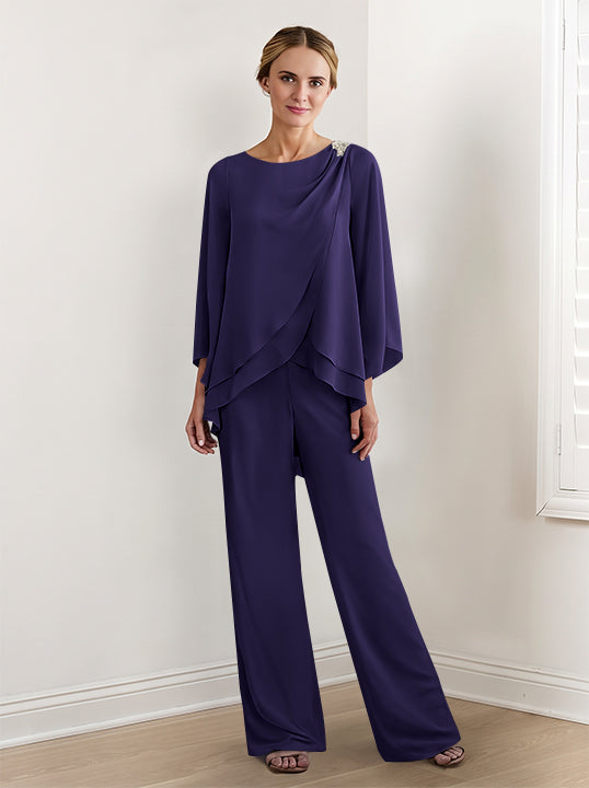 Tailleur-Pantalon en Mousseline à Manches Longues pour Mère de la Mariée