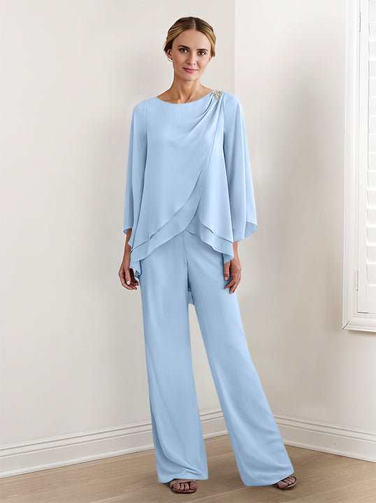Tailleur-Pantalon en Mousseline à Manches Longues pour Mère de la Mariée