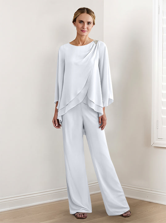 Tailleur-Pantalon en Mousseline à Manches Longues pour Mère de la Mariée