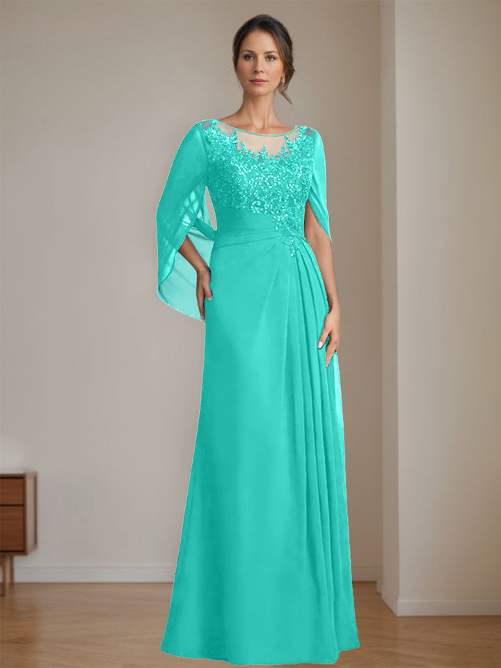 Ligne A/Princesse Scoop La Longueur du Sol Robes Mère de La Mariée avec Pleated & Paillettes