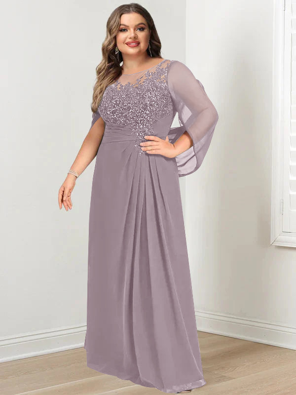 Robe de Mère de la Mariée Grande Taille, Coupe A-Line/Princess, Longueur Au Sol, avec Plis et Paillettes