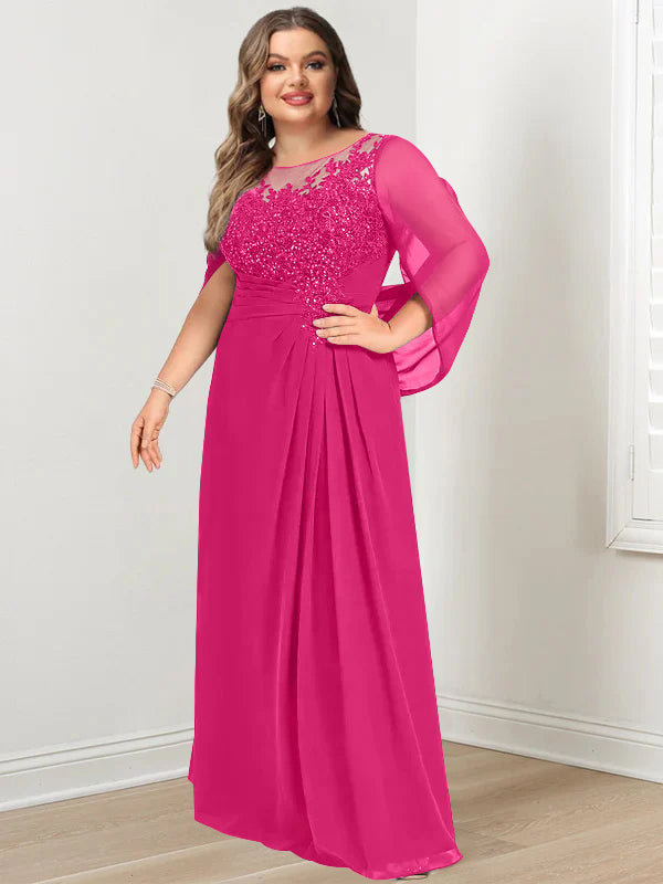 Robe de Mère de la Mariée Grande Taille, Coupe A-Line/Princess, Longueur Au Sol, avec Plis et Paillettes