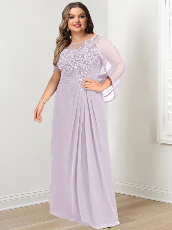 Robe de Mère de la Mariée Grande Taille, Coupe A-Line/Princess, Longueur Au Sol, avec Plis et Paillettes