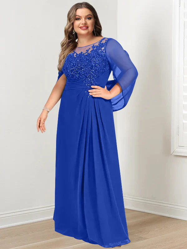 Robe de Mère de la Mariée Grande Taille, Coupe A-Line/Princess, Longueur Au Sol, avec Plis et Paillettes