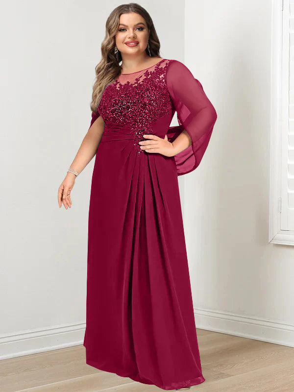 Robe de Mère de la Mariée Grande Taille, Coupe A-Line/Princess, Longueur Au Sol, avec Plis et Paillettes