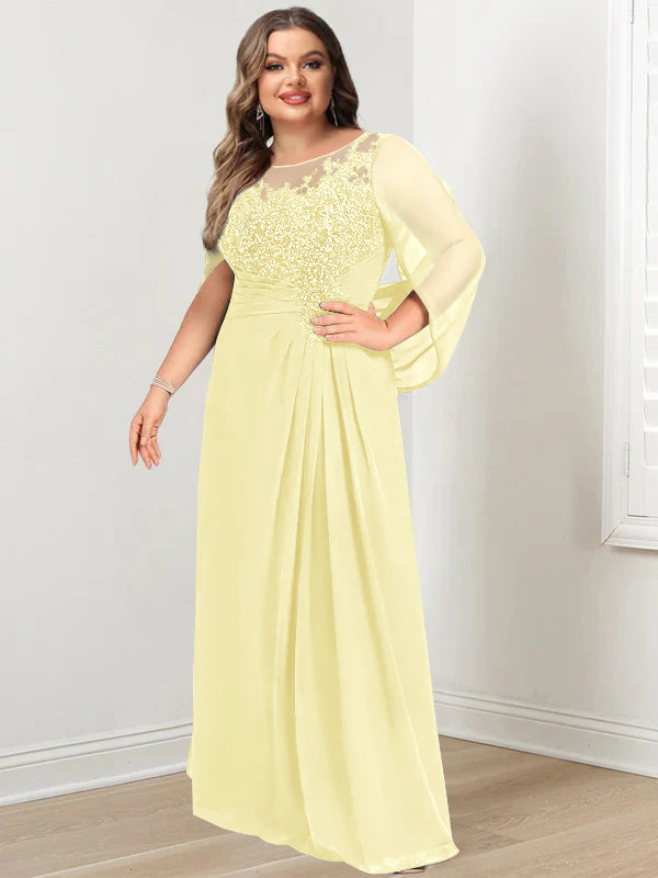 Robe de Mère de la Mariée Grande Taille, Coupe A-Line/Princess, Longueur Au Sol, avec Plis et Paillettes