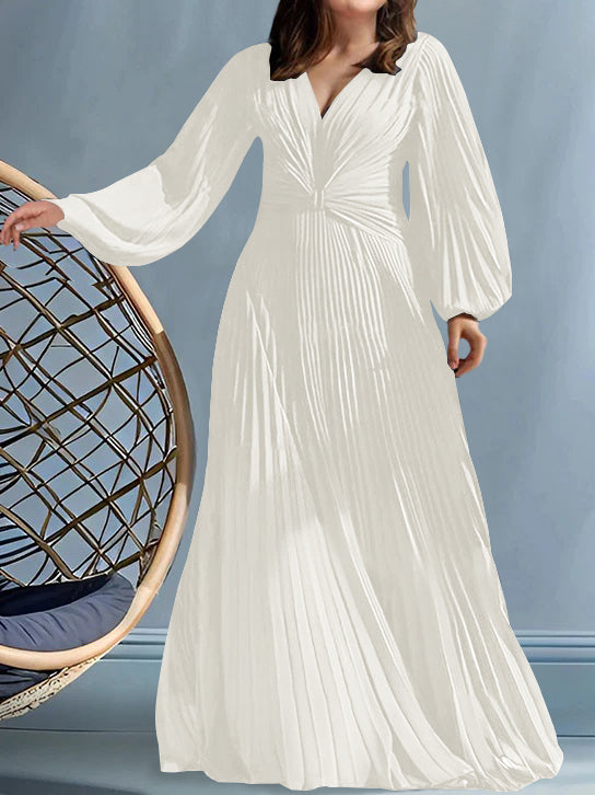 Robes de Mère de la Mariée Grande Taille à Col en V et Coupe Princesse avec Fronces