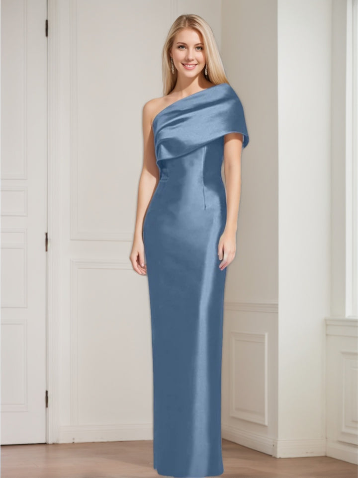 Robe de Mère de la Mariée Fourreau/Colonne à Une Épaule Sans Manches, Longueur Au Sol, avec Nœud