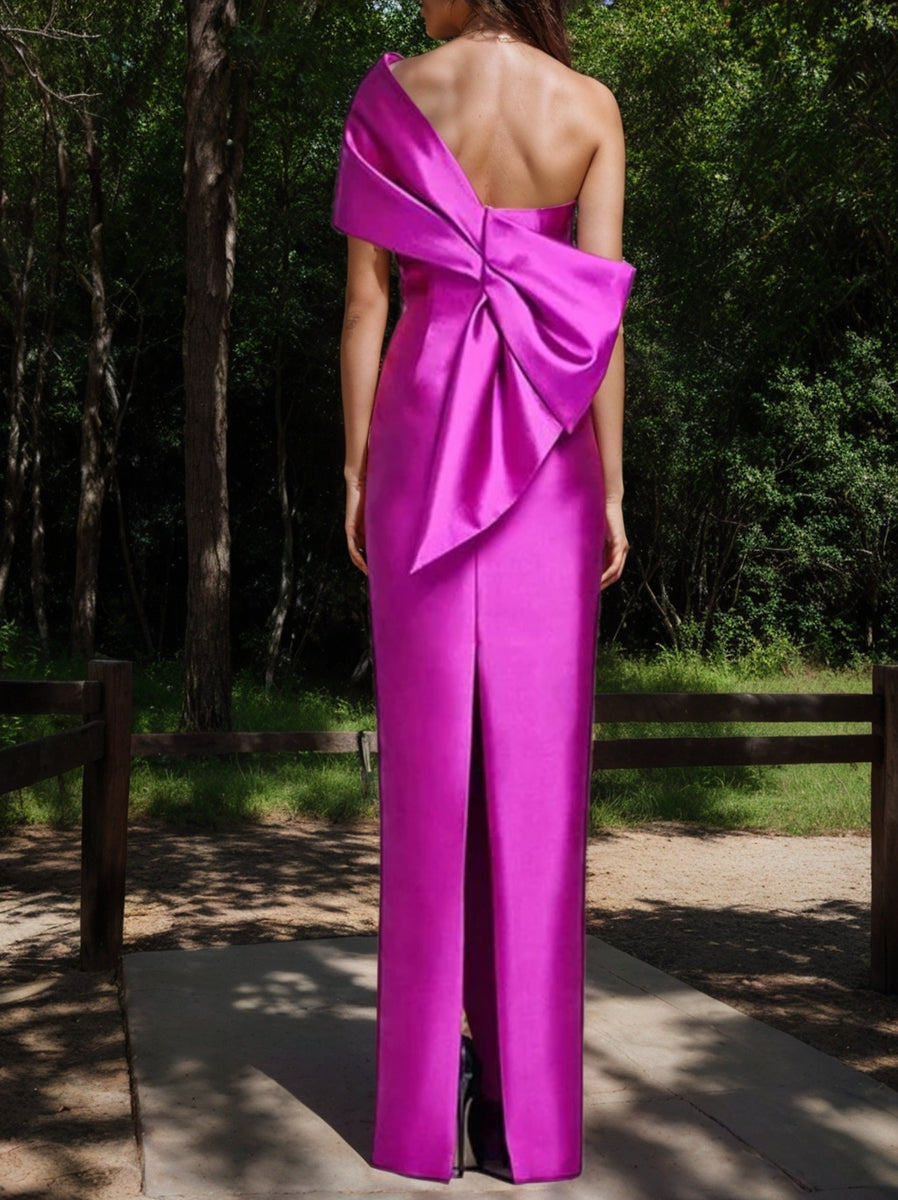 Robe de Mère de la Mariée Fourreau/Colonne à Une Épaule Sans Manches, Longueur Au Sol, avec Nœud