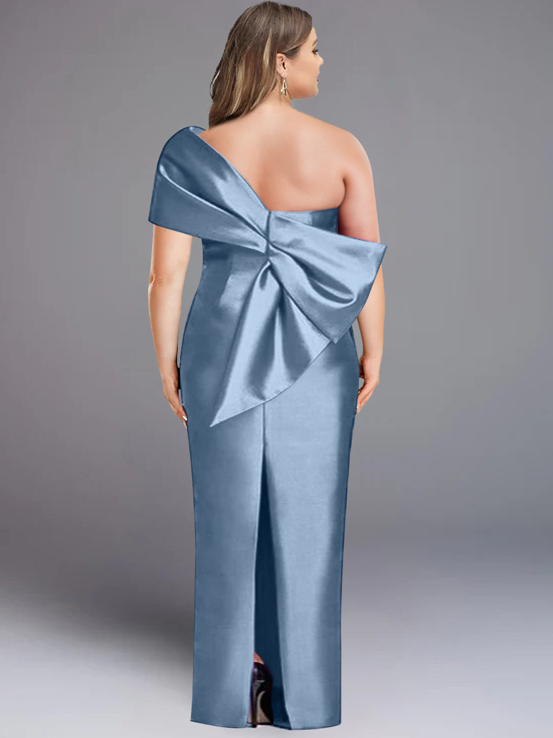 Robe de Mère de la Mariée Fourreau/Colonne à Une Épaule Sans Manches, Longueur Au Sol, avec Nœud