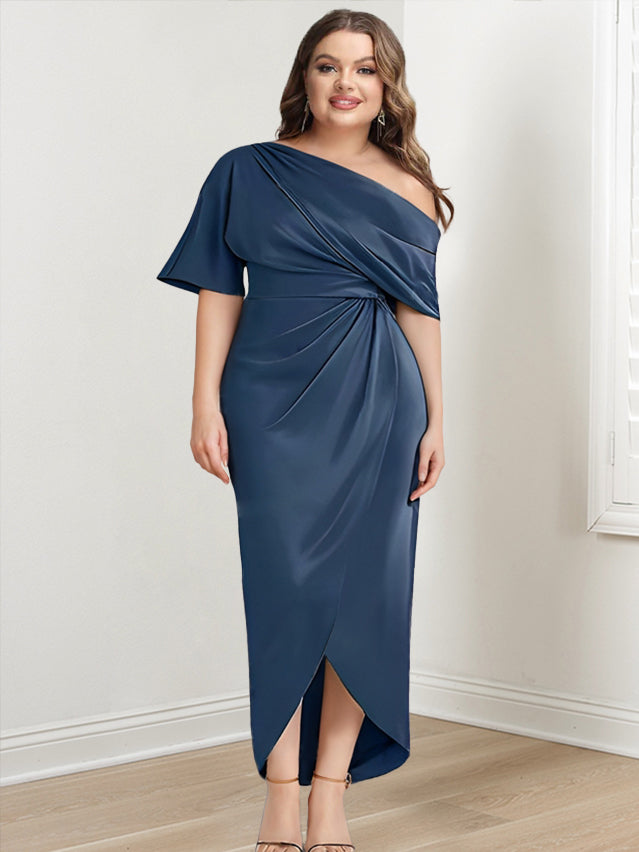 Robe de Mère de la Mariée Asymétrique à Une Épaule et à Manches Courtes avec Volants