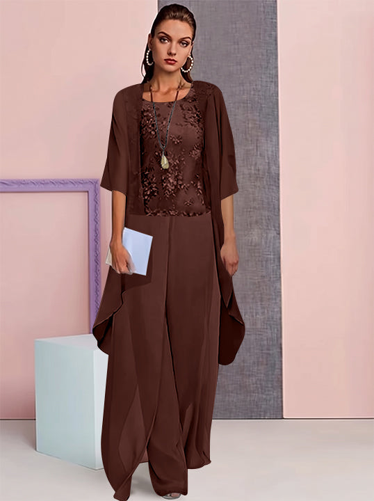 Tailleur-Pantalon en Mousseline de Soie avec Veste pour Mère de la Mariée