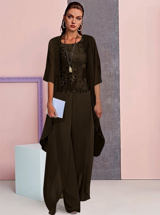 Tailleur-Pantalon en Mousseline de Soie avec Veste pour Mère de la Mariée