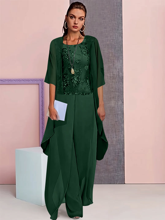 Tailleur-Pantalon en Mousseline de Soie avec Veste pour Mère de la Mariée