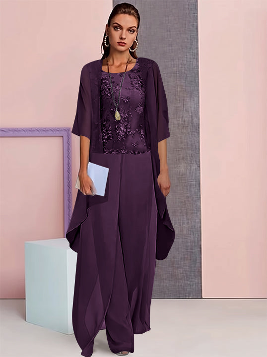 Tailleur-Pantalon en Mousseline de Soie avec Veste pour Mère de la Mariée