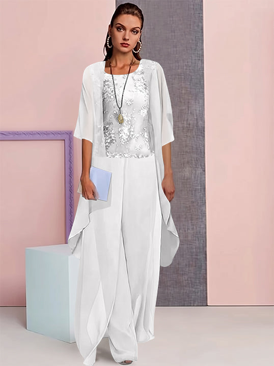 Tailleur-Pantalon en Mousseline de Soie avec Veste pour Mère de la Mariée