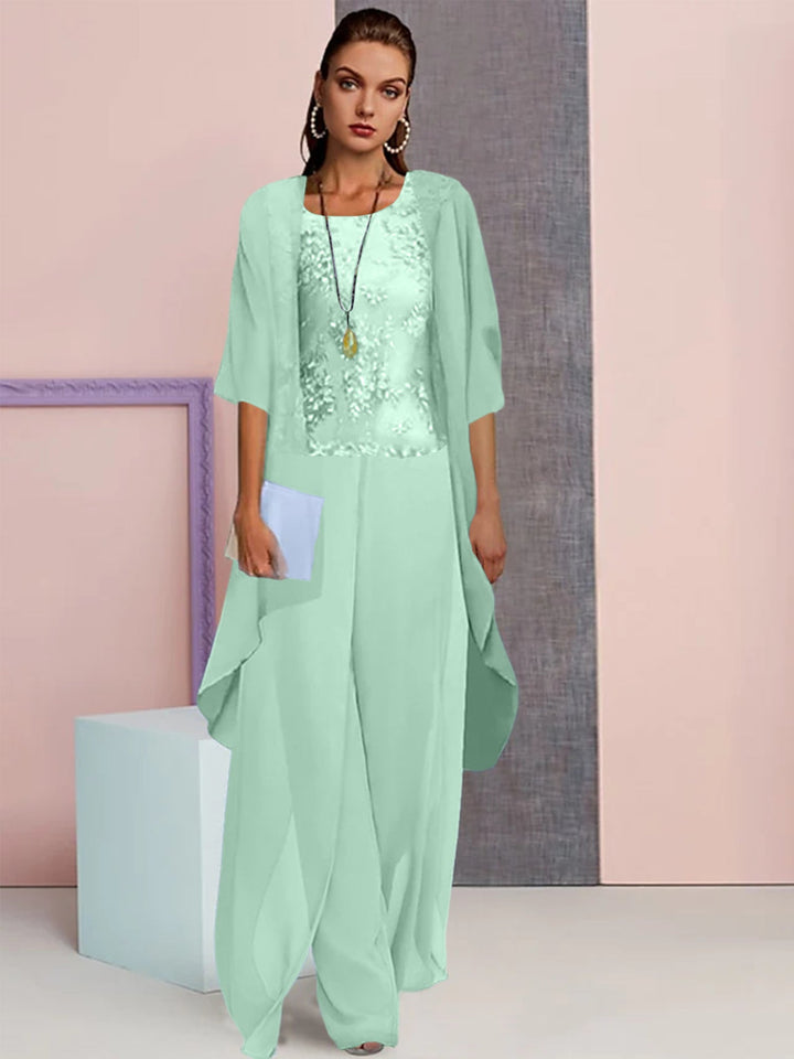 Tailleur-Pantalon en Mousseline de Soie avec Veste pour Mère de la Mariée