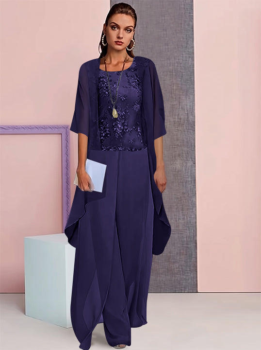 Tailleur-Pantalon en Mousseline de Soie avec Veste pour Mère de la Mariée