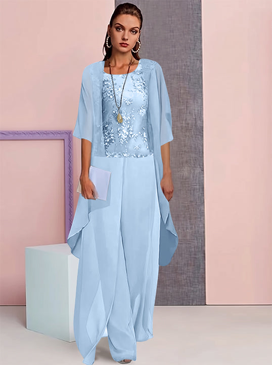 Tailleur-Pantalon en Mousseline de Soie avec Veste pour Mère de la Mariée