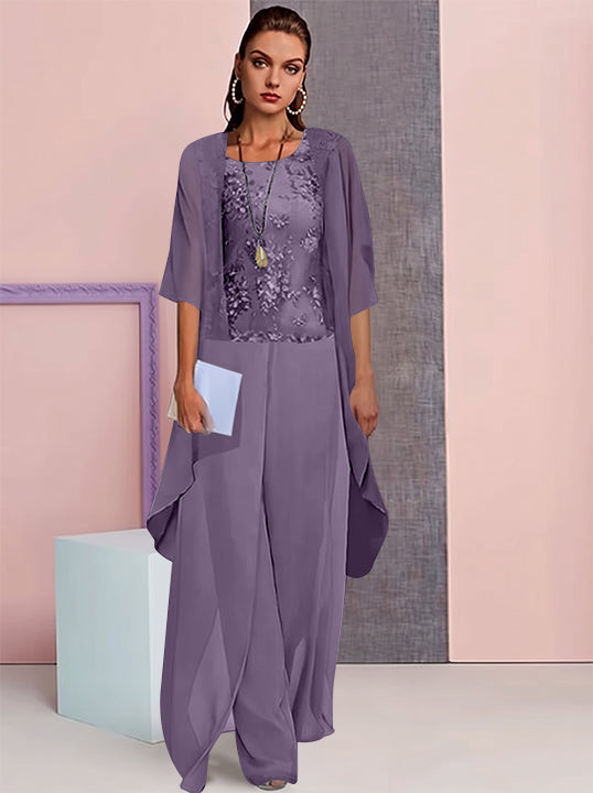 Tailleur-Pantalon en Mousseline de Soie avec Veste pour Mère de la Mariée