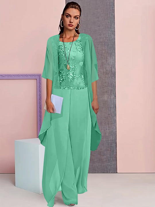 Tailleur-Pantalon en Mousseline de Soie avec Veste pour Mère de la Mariée