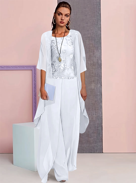Tailleur-Pantalon en Mousseline de Soie avec Veste pour Mère de la Mariée