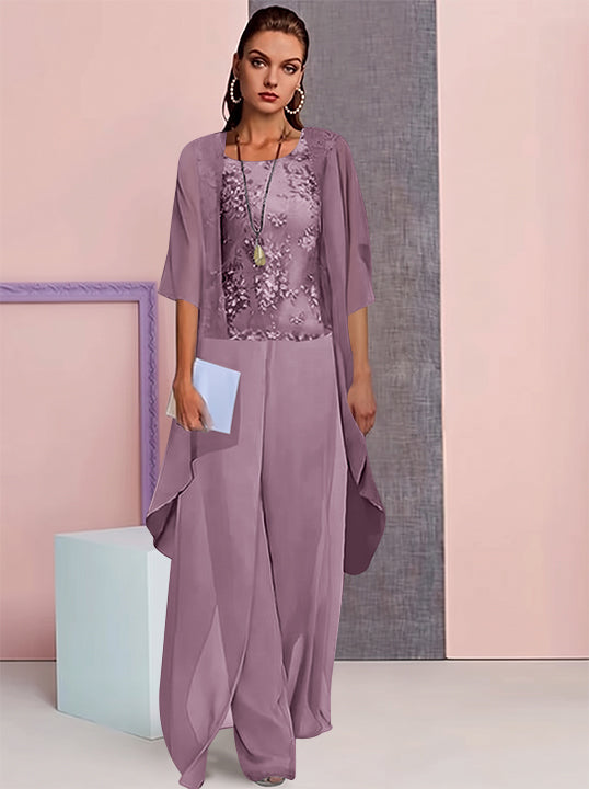 Tailleur-Pantalon en Mousseline de Soie avec Veste pour Mère de la Mariée