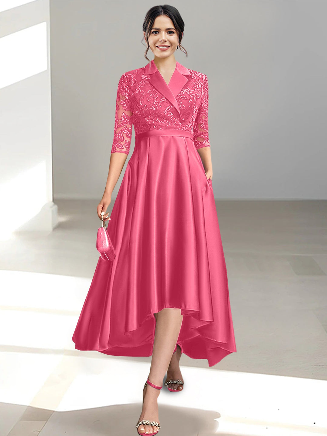 Robes de Mère de la Mariée Fourreau/Colonne à Col en V et Longueur Thé