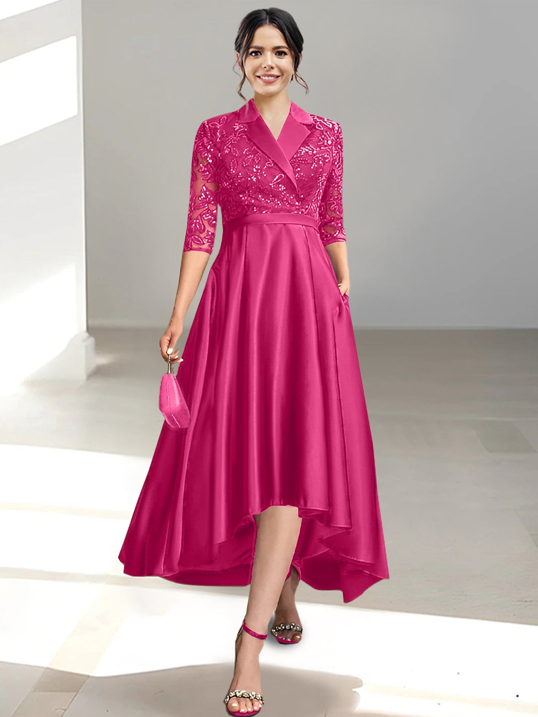 Robes de Mère de la Mariée Fourreau/Colonne à Col en V et Longueur Thé