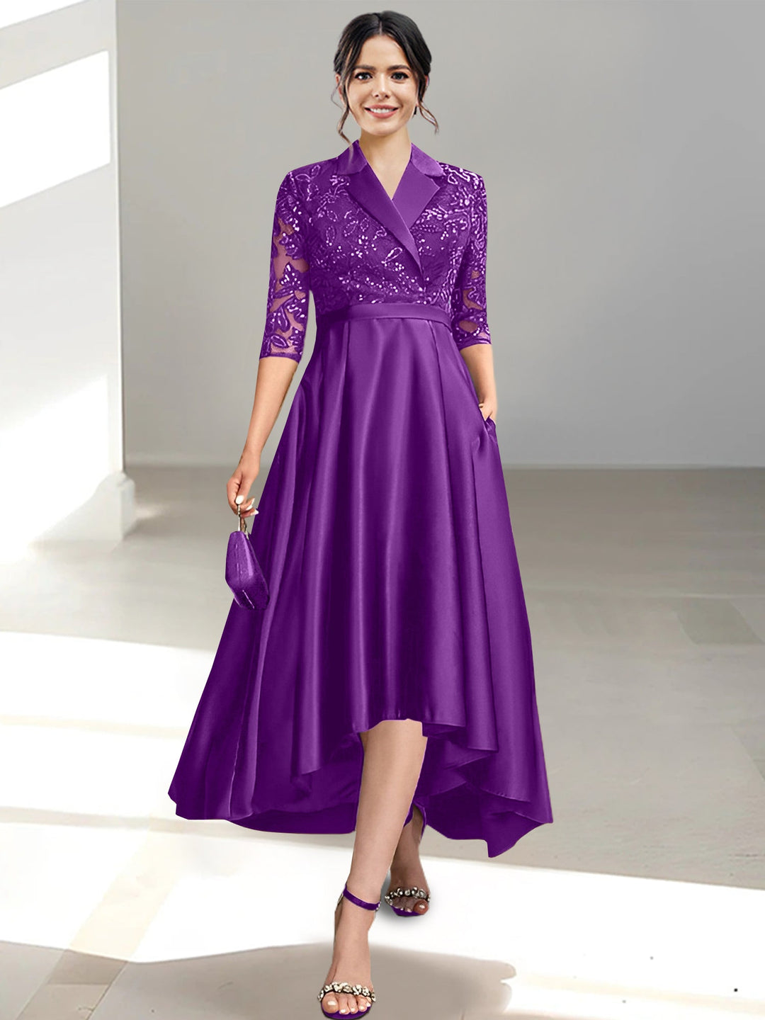 Robes de Mère de la Mariée Fourreau/Colonne à Col en V et Longueur Thé