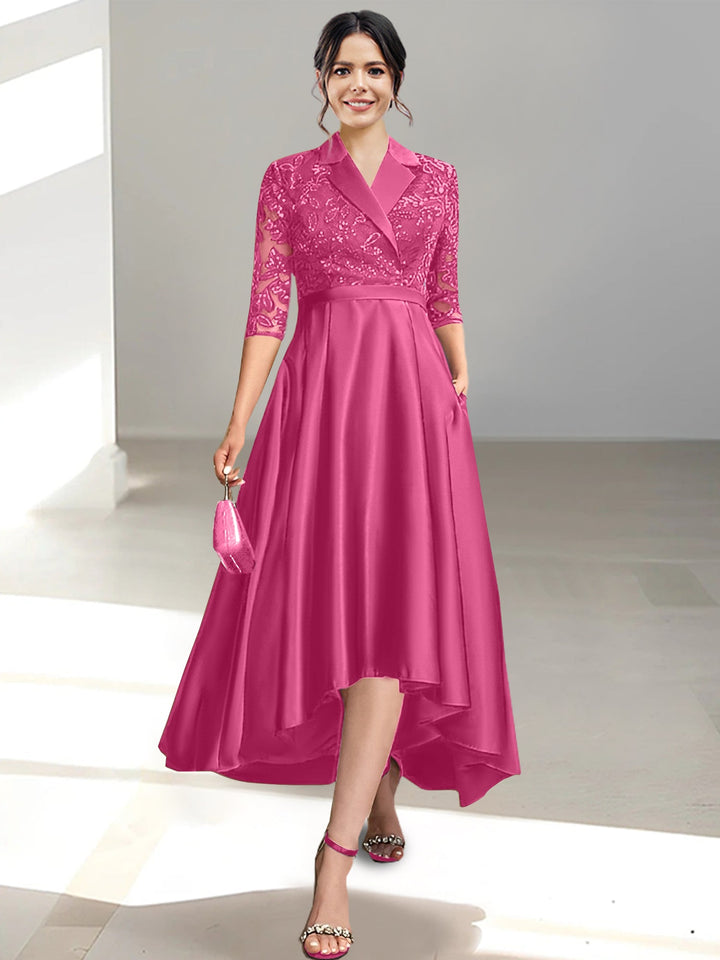 Robes de Mère de la Mariée Fourreau/Colonne à Col en V et Longueur Thé