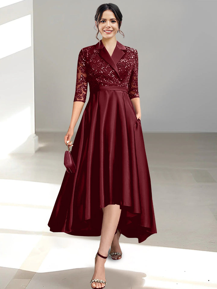 Robes de Mère de la Mariée Fourreau/Colonne à Col en V et Longueur Thé