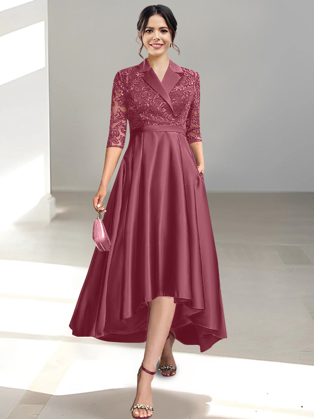 Robes de Mère de la Mariée Fourreau/Colonne à Col en V et Longueur Thé