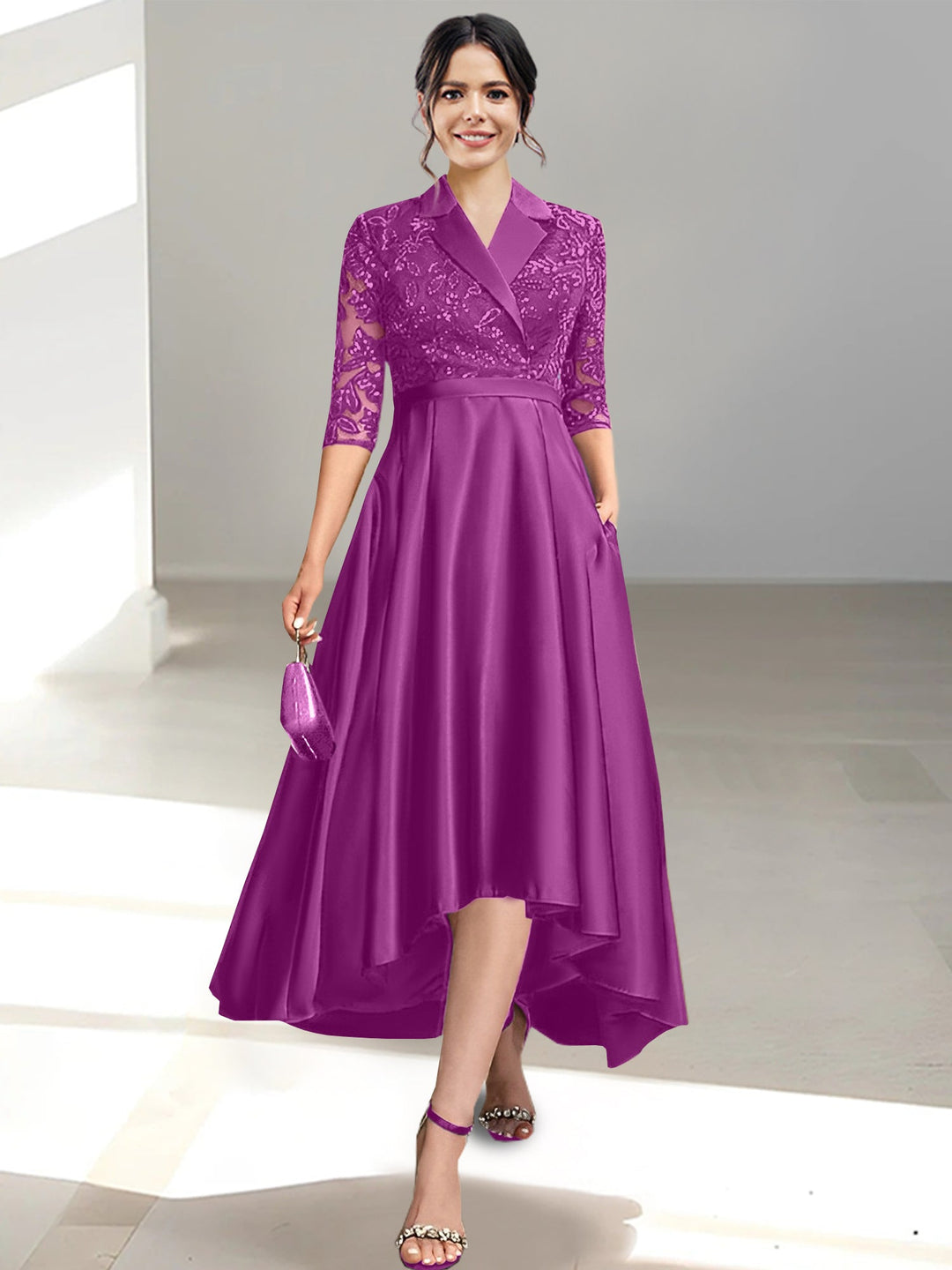 Robes de Mère de la Mariée Fourreau/Colonne à Col en V et Longueur Thé