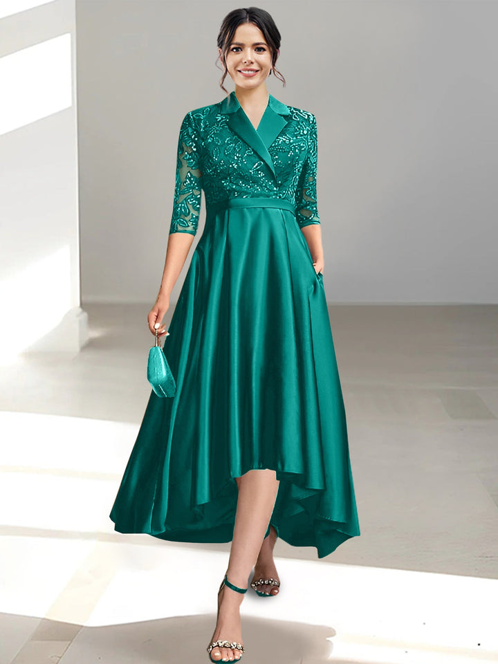 Robes de Mère de la Mariée Fourreau/Colonne à Col en V et Longueur Thé