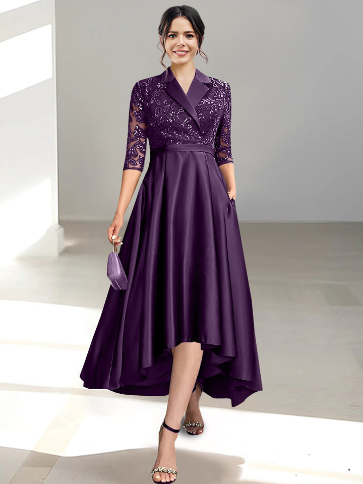 Robes de Mère de la Mariée Fourreau/Colonne à Col en V et Longueur Thé