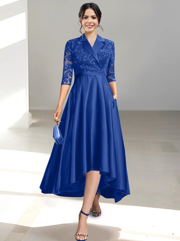 Robes de Mère de la Mariée Fourreau/Colonne à Col en V et Longueur Thé