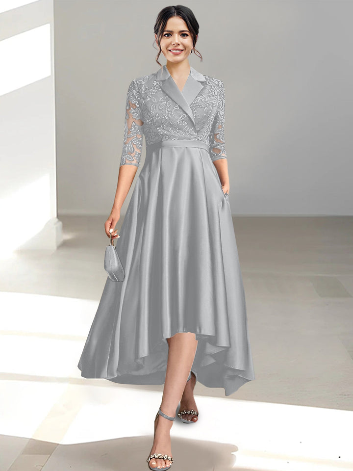 Robes de Mère de la Mariée Fourreau/Colonne à Col en V et Longueur Thé