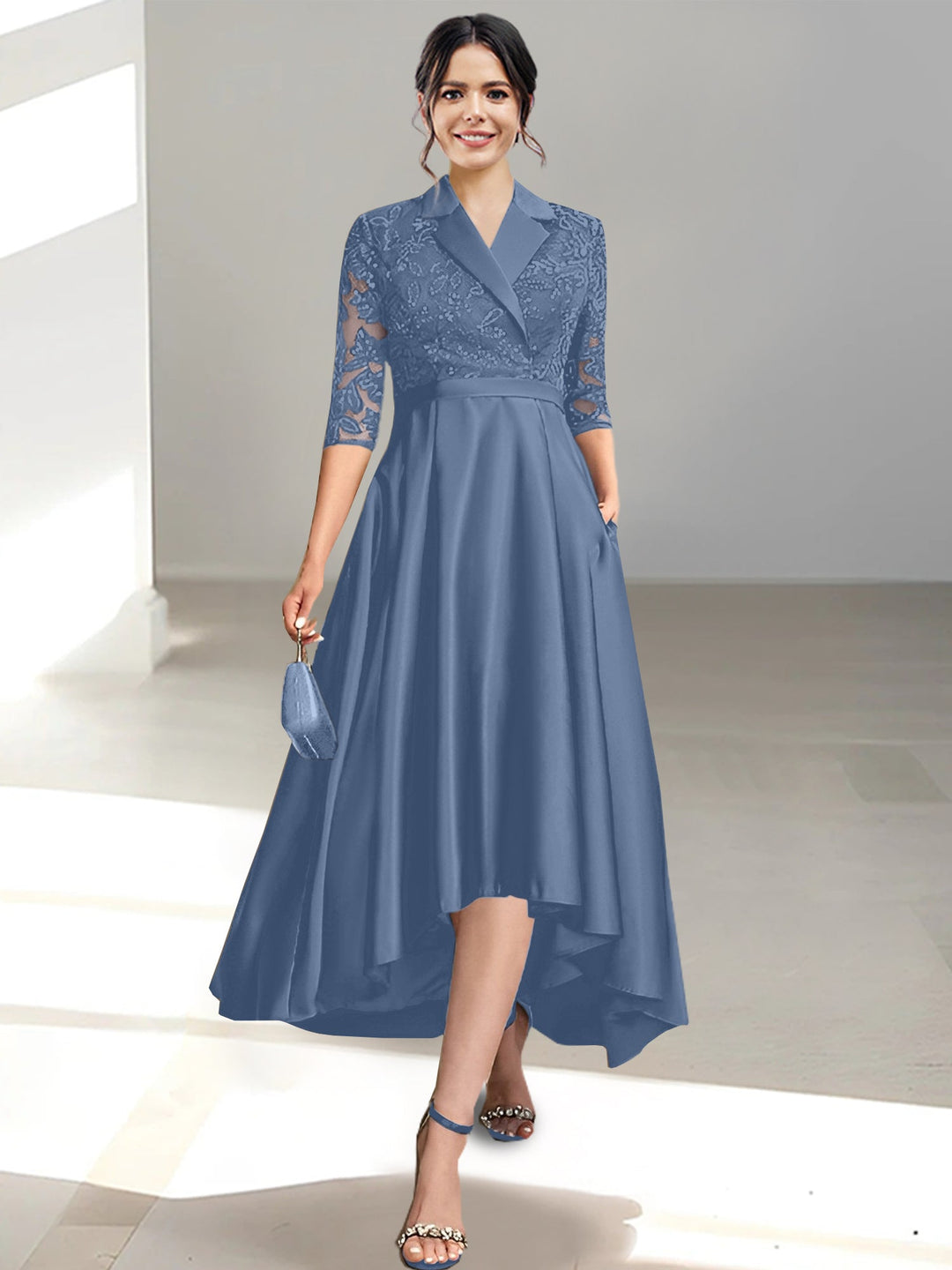Robes de Mère de la Mariée Fourreau/Colonne à Col en V et Longueur Thé