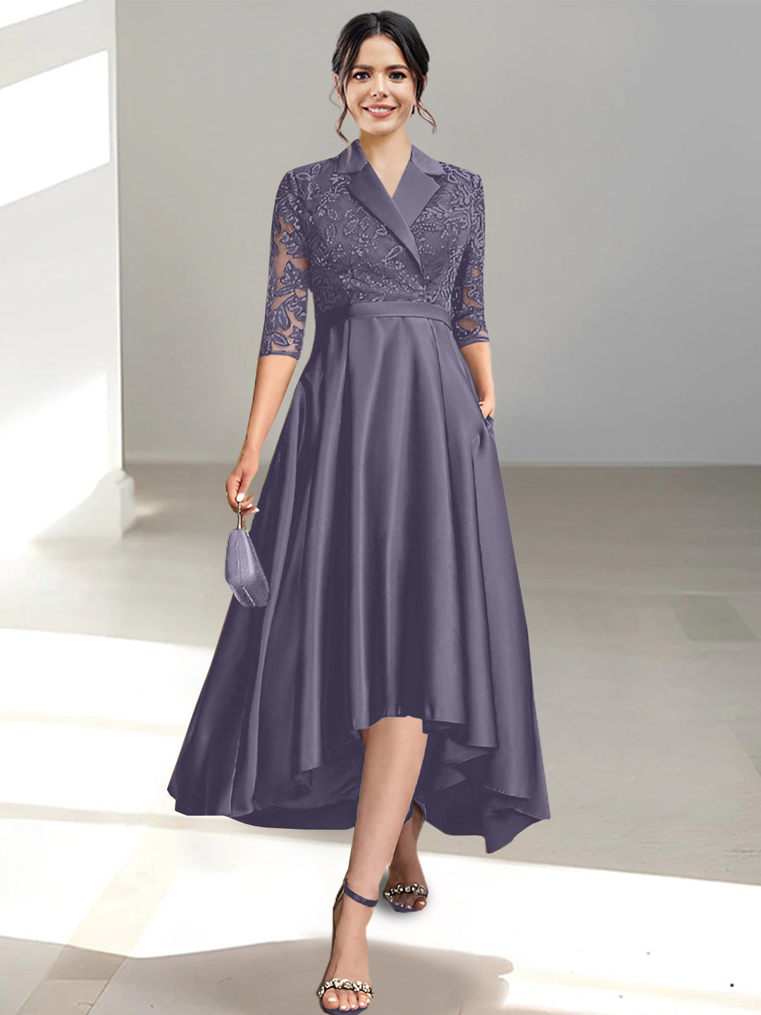 Robes de Mère de la Mariée Fourreau/Colonne à Col en V et Longueur Thé