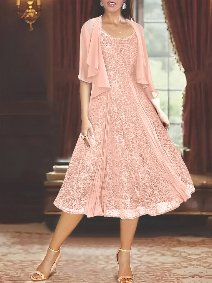 Robe de Mère de la Mariée Coupe A-Line/Princess à Manches Mi-Longues et Décolleté Plongeant avec Appliques et Veste