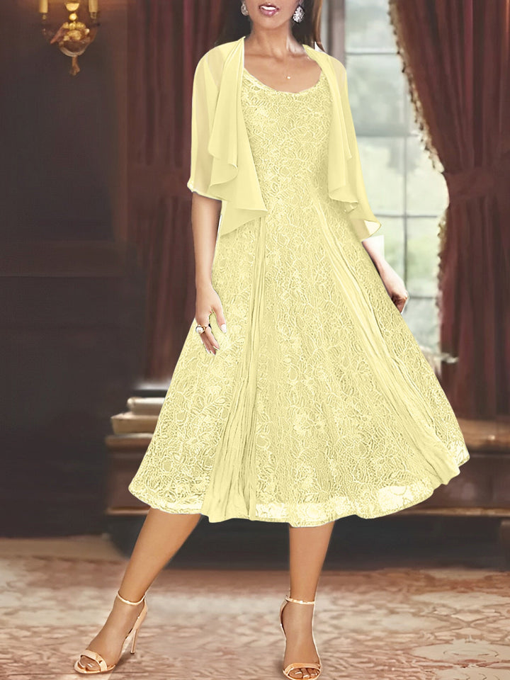 Robe de Mère de la Mariée Coupe A-Line/Princess à Manches Mi-Longues et Décolleté Plongeant avec Appliques et Veste