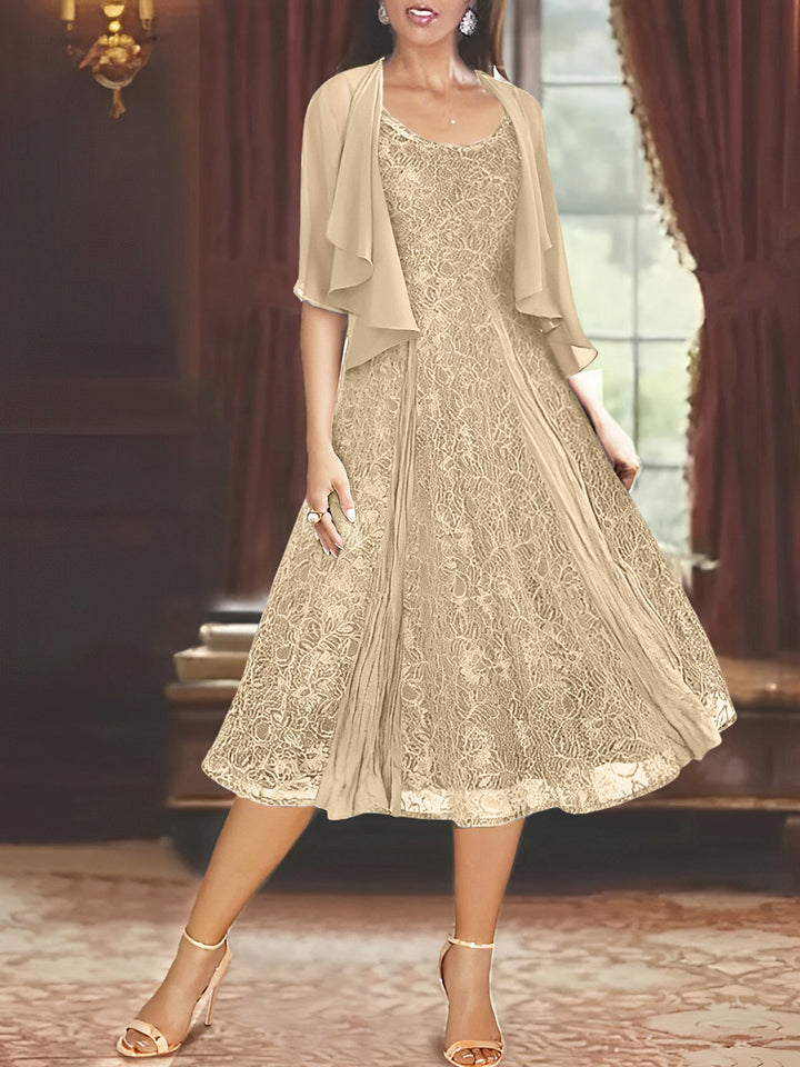 Robe de Mère de la Mariée Coupe A-Line/Princess à Manches Mi-Longues et Décolleté Plongeant avec Appliques et Veste