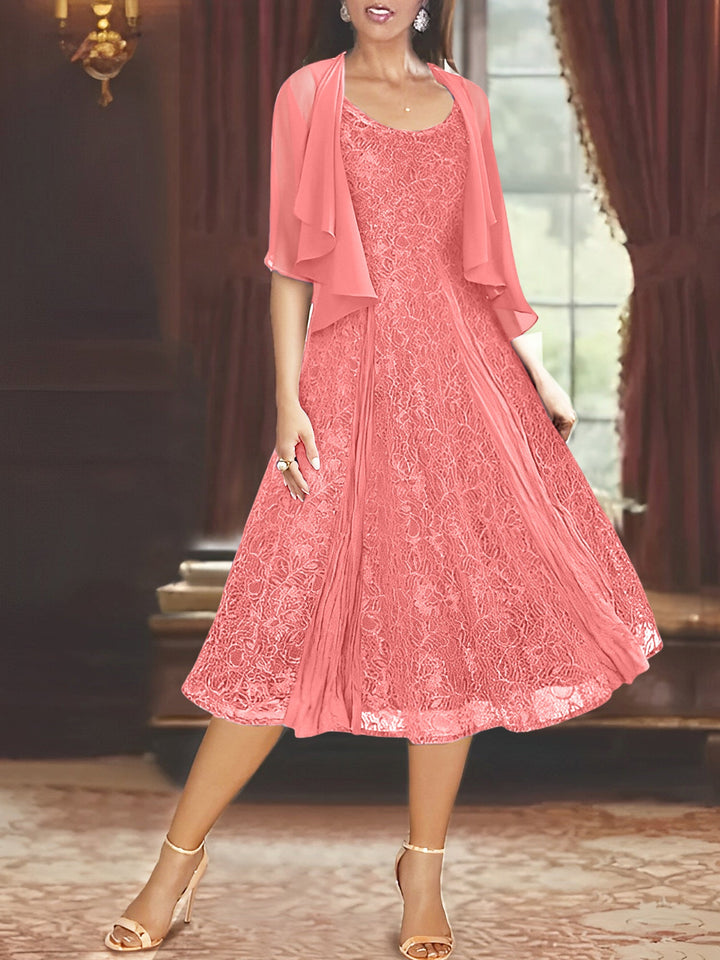 Robe de Mère de la Mariée Coupe A-Line/Princess à Manches Mi-Longues et Décolleté Plongeant avec Appliques et Veste