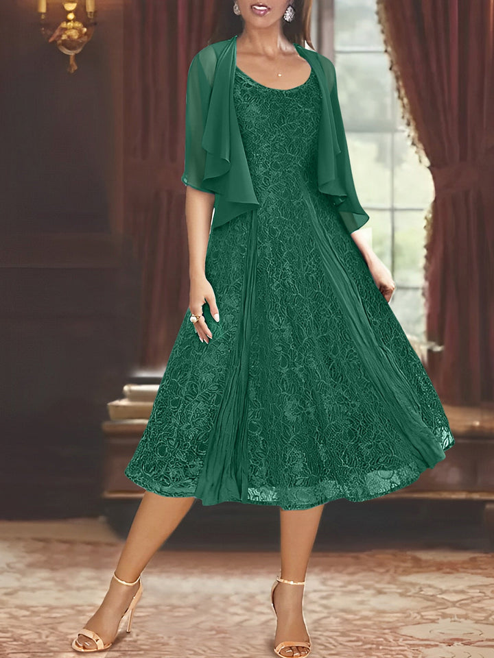 Robe de Mère de la Mariée Coupe A-Line/Princess à Manches Mi-Longues et Décolleté Plongeant avec Appliques et Veste