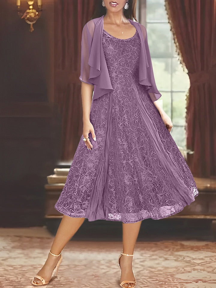 Robe de Mère de la Mariée Coupe A-Line/Princess à Manches Mi-Longues et Décolleté Plongeant avec Appliques et Veste